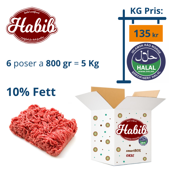 SmartBOX Okse Kjøttdeig 10% ~5kg - 6 poser